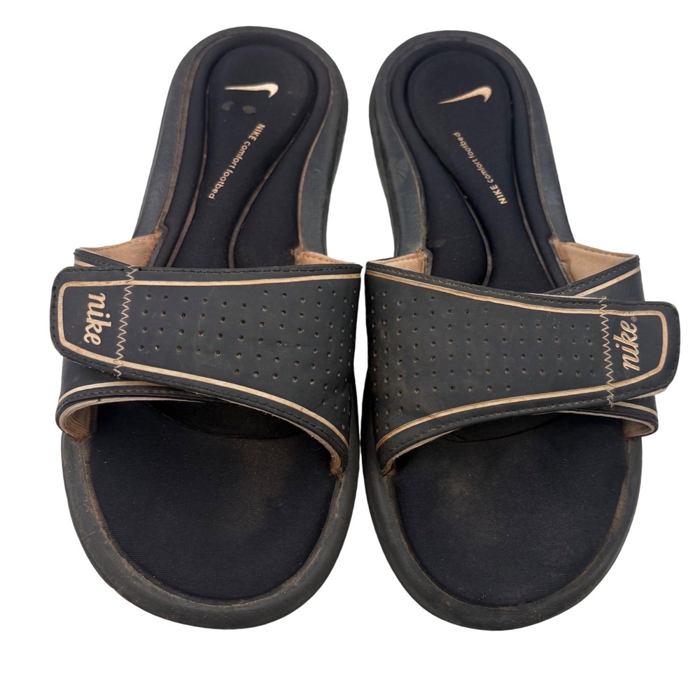 Vintage Nike Y2K 2000s Slides Flip Flop Sandals Womens 9 Black Tan Beach Summer